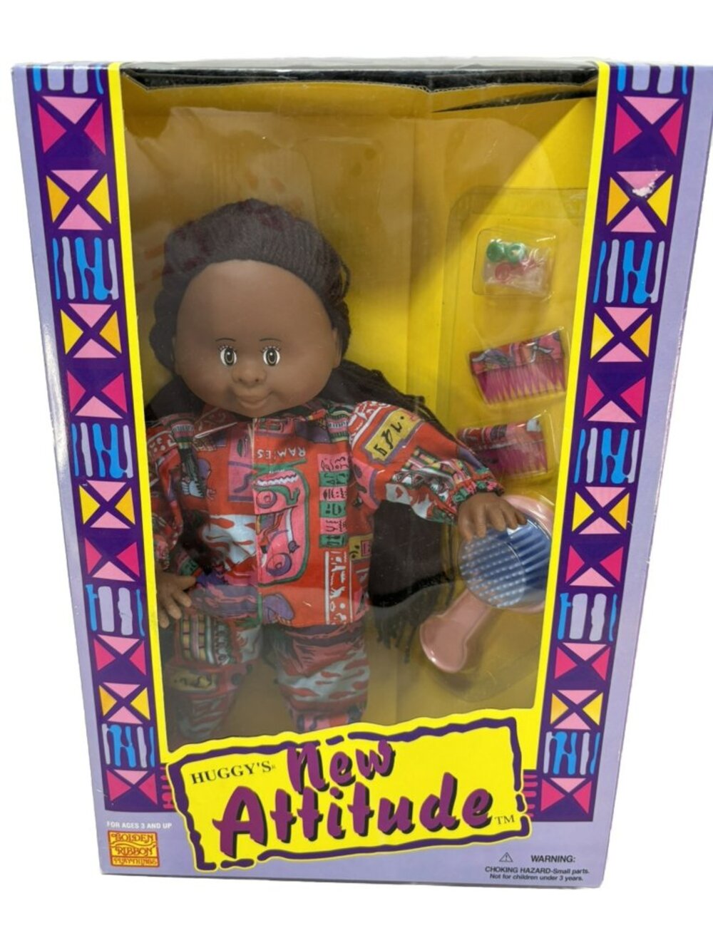 Vintage 90s African American HUGGY BEAN Doll New Attitude Dreadlock Hair Dashiki